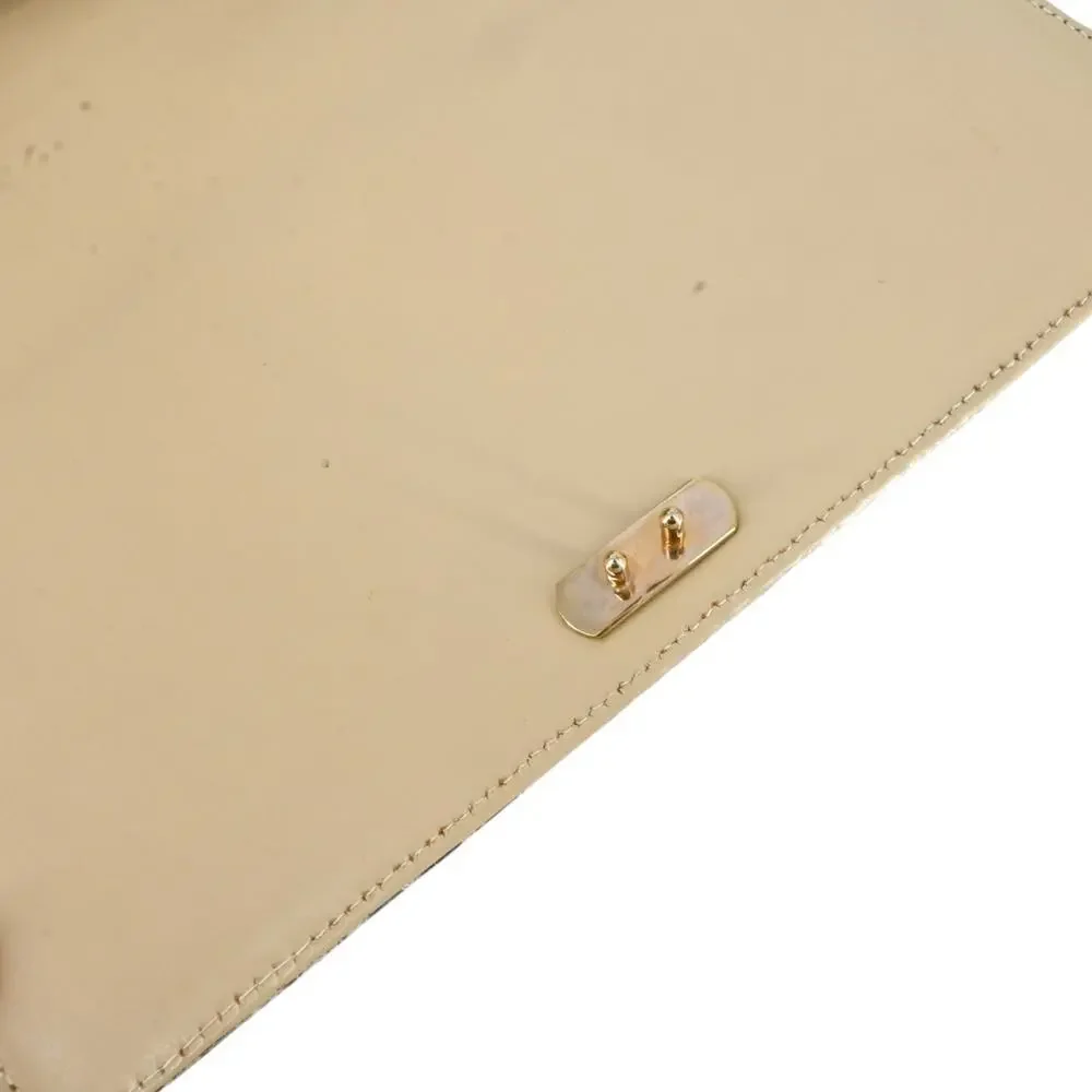 Beige Croc Leather Top Handle Bag